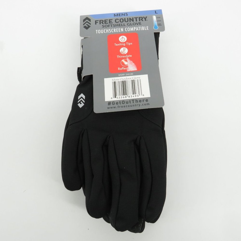 Free Country Men's Softshell Large Black Gloves Medium NWT $40